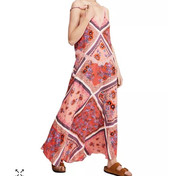 Free People Stevie Scarf Print Maxi Dress Boho Floral Lace Trim Slip Style Size - Picture 5 of 10